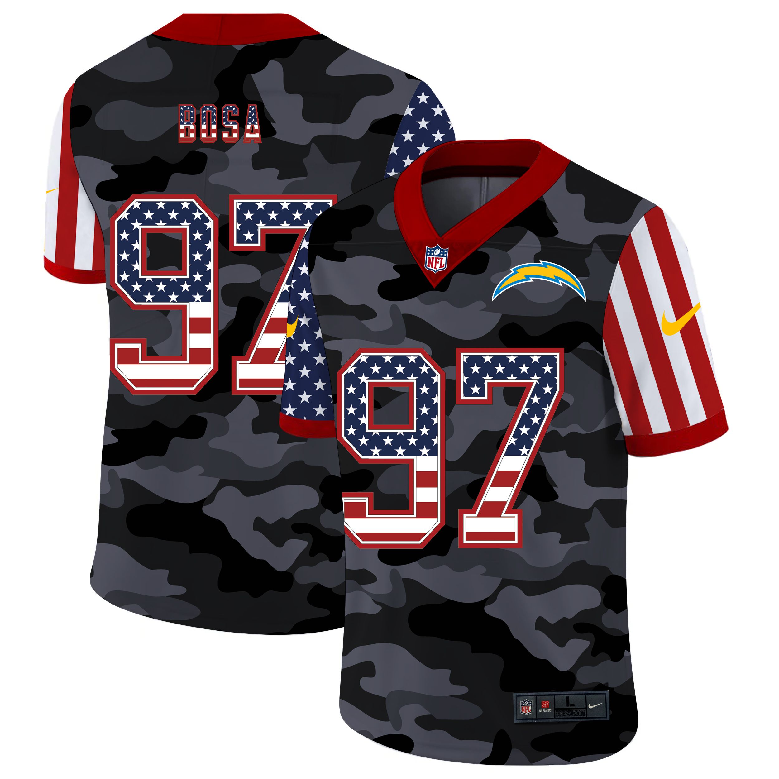 Men Los Angeles Chargers #97 Bosa 2020 Nike USA Camo Salute to Service Limited NFL Jerseys